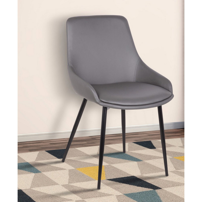 Kierra 20" Wide Contemporary Dining Chair in Gray Faux Leather with Black Powder Coated Metal Legs