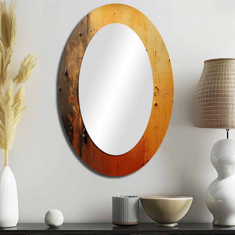 Orange Chaos Collage II - miroir mural ovale moderne orange, H 36 po x l 24 po