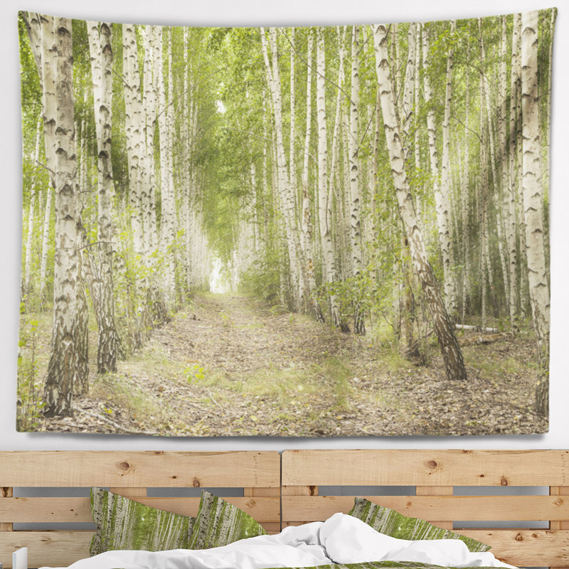 Tapisserie forêt dense de bouleaux en été, H 50 po x l 60 po