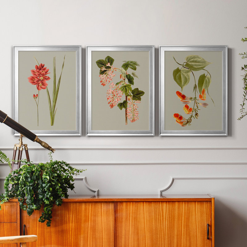 «Botanical Array IV», ensemble de 3 impressions sur toile encadrées, Argent, H 22,5 po x l 91,5 po x P 1,5 po