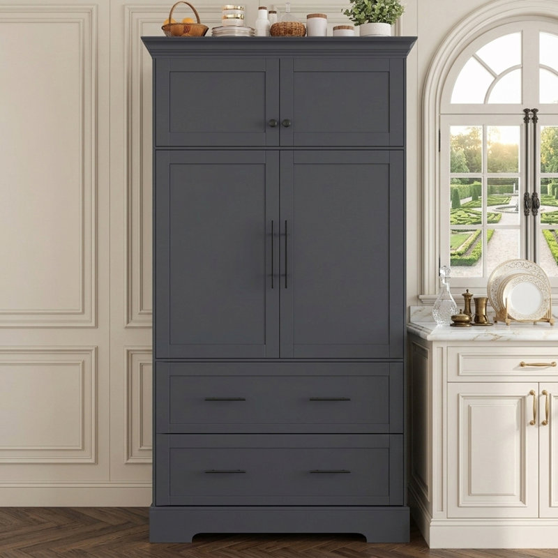 Garde-manger autoportant avec plateaux coulissants et rangement pour moules à gâteaux, Gris