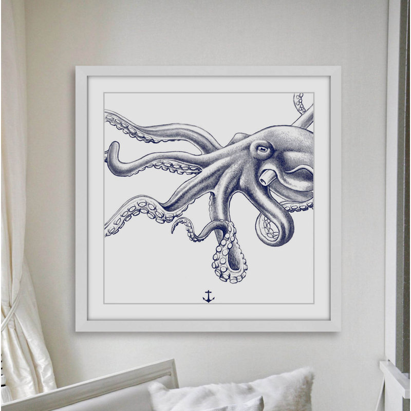 « blue octopus » par marmont hill-cadre photo, reproduction d’art sur papier, H 32 po x l 32 po x P 1,5 po