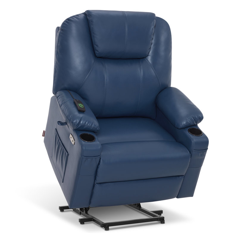 25.2" Seat Width Dual Motor Power Recliner Lift Chair with Vibration and Heat, Breathable Faux Leather, Blue