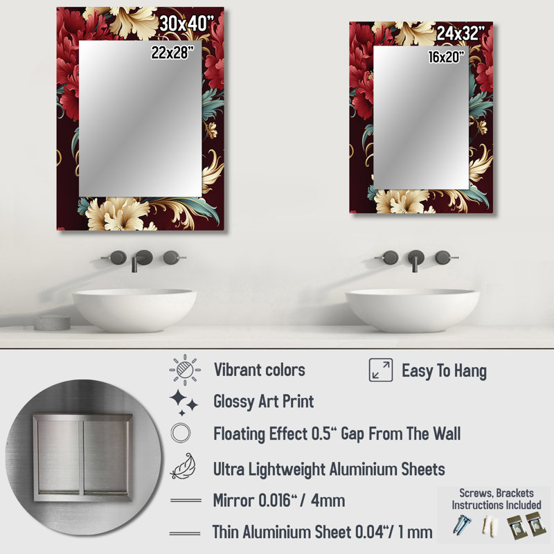 Victorian Renaissance Revival Victorian Pattern - Miroir mural décoratif floral, 40 po x 30 po