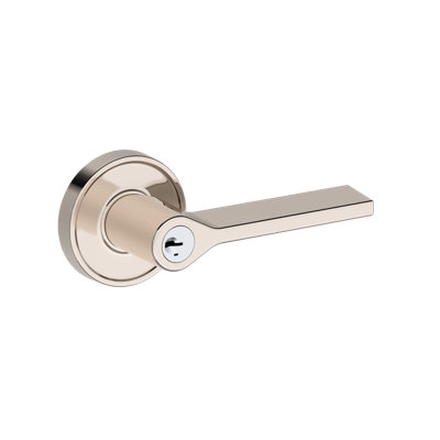 Anaheim Hills Keyed Entry Lever with Recessed Round Rose in Lifetime (PVD) Polished Nickel