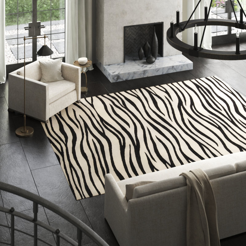 Hand-Knotted High-Quality Black and Beige Area Rug