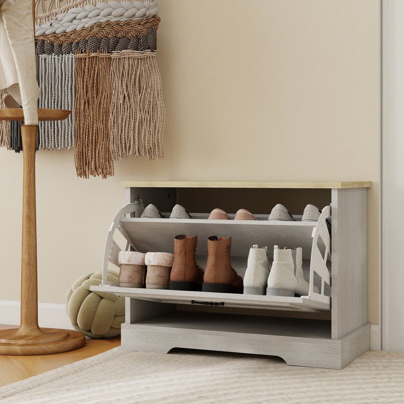 Space Saving Shoe Storage Bench, MDF Compact Modern Entryway Cabinet
