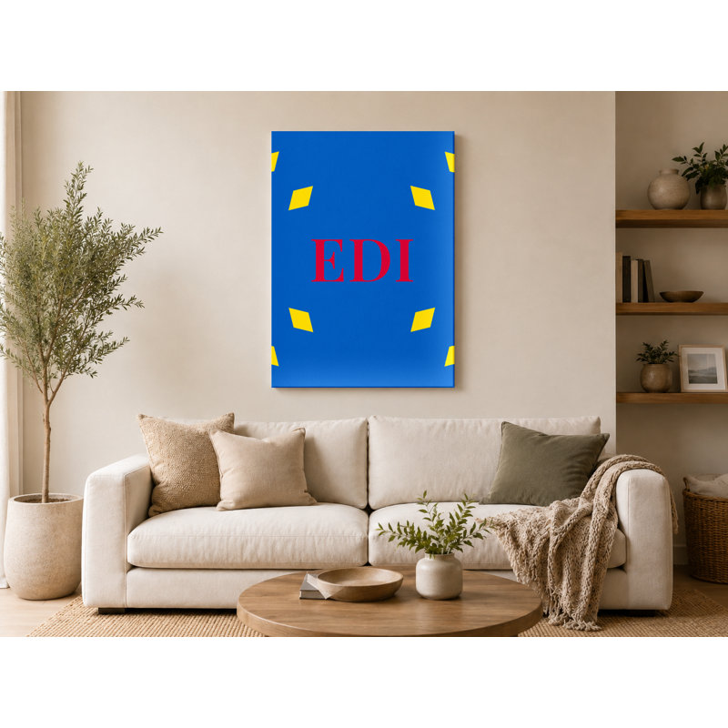 «Edinburgh World City Luxury Diamond Monogram» - jaune bleu rouge - art mural sur toile, 18" H x 12" W