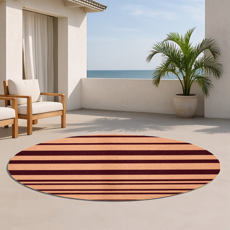 HorizontalStripes Orange Indoor and Outdoor Area Rug, Round 5'