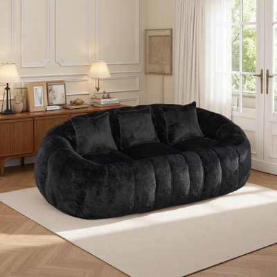 Canapé 74,8 po en fausse fourrure rembourré avec 3 coussins