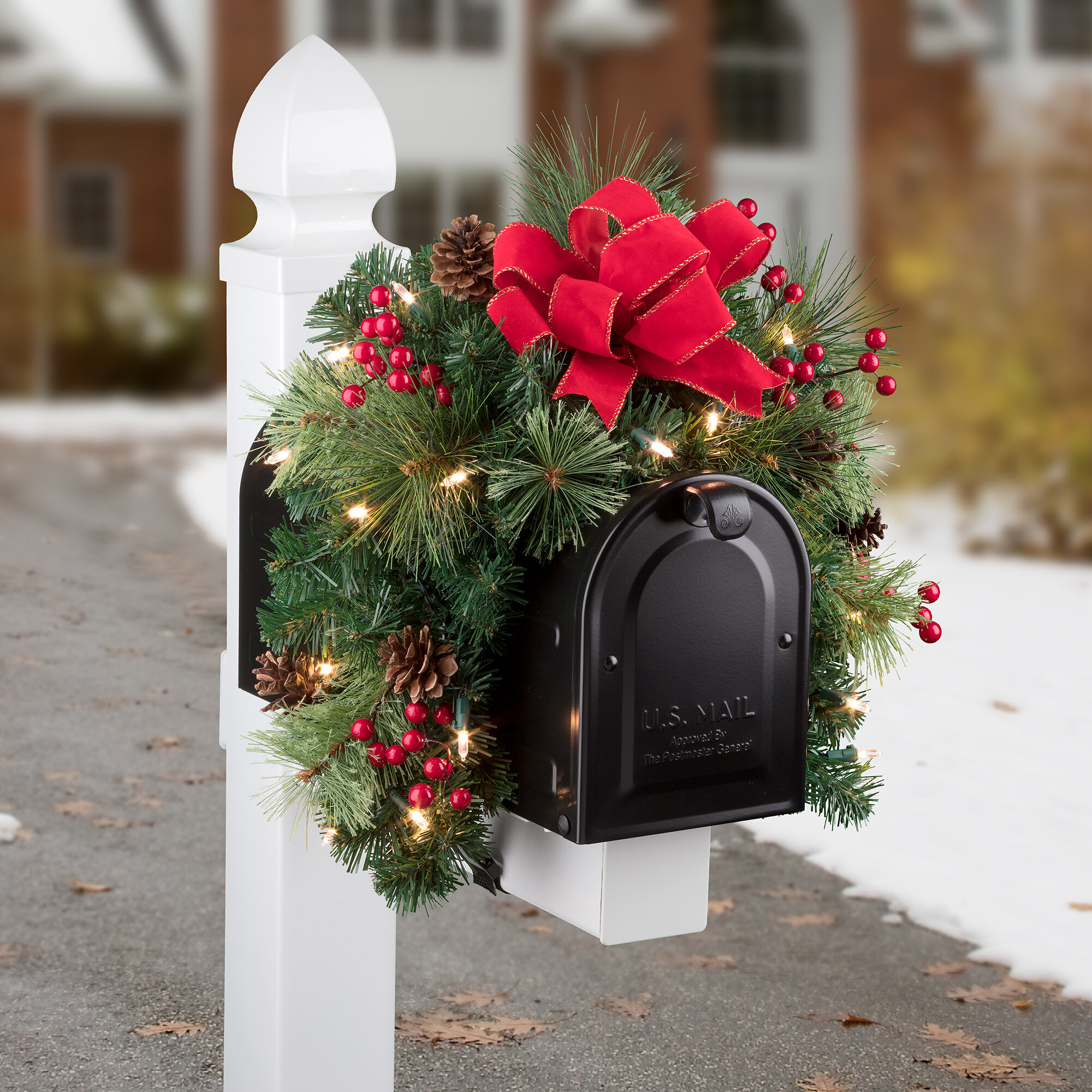 The Holiday Aisle® Christmas Mailbox Pre-Lit Swag with 20 Clear Lights ...