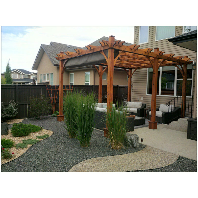 10x10 Cedar Wood Pergola with Flat Canopy