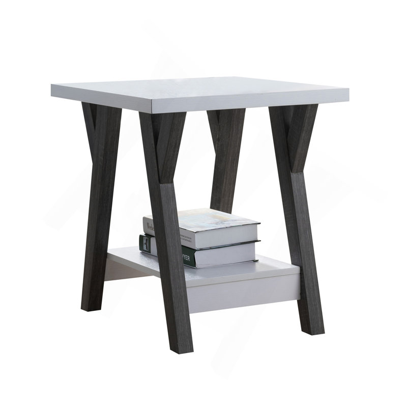 Table de bout moderne blanche, table de bout d'appoint pour salon avec tablette