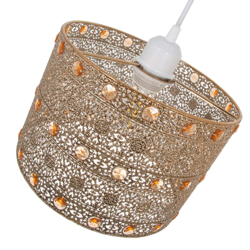Antique Acrylic Gem Moroccan Style Chandelier Pendant Light Shade Fitting, Gold, 16cm H x 24cm W x 24cm D