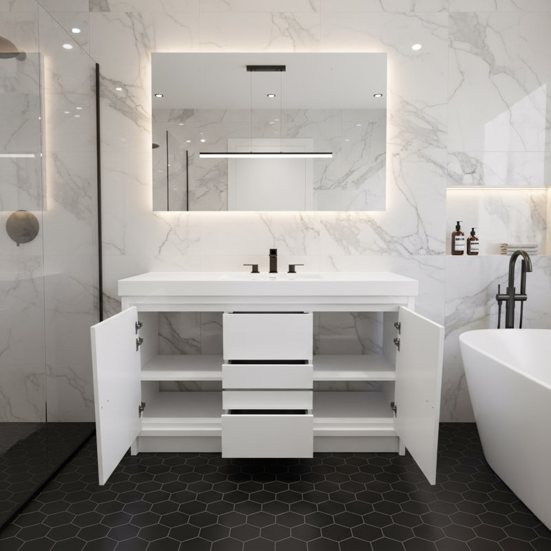 Prairie 60 po L x 20 po P 2 portes et 3 tiroirs Meuble-lavabo avec évier double et Comptoir en Acrylique