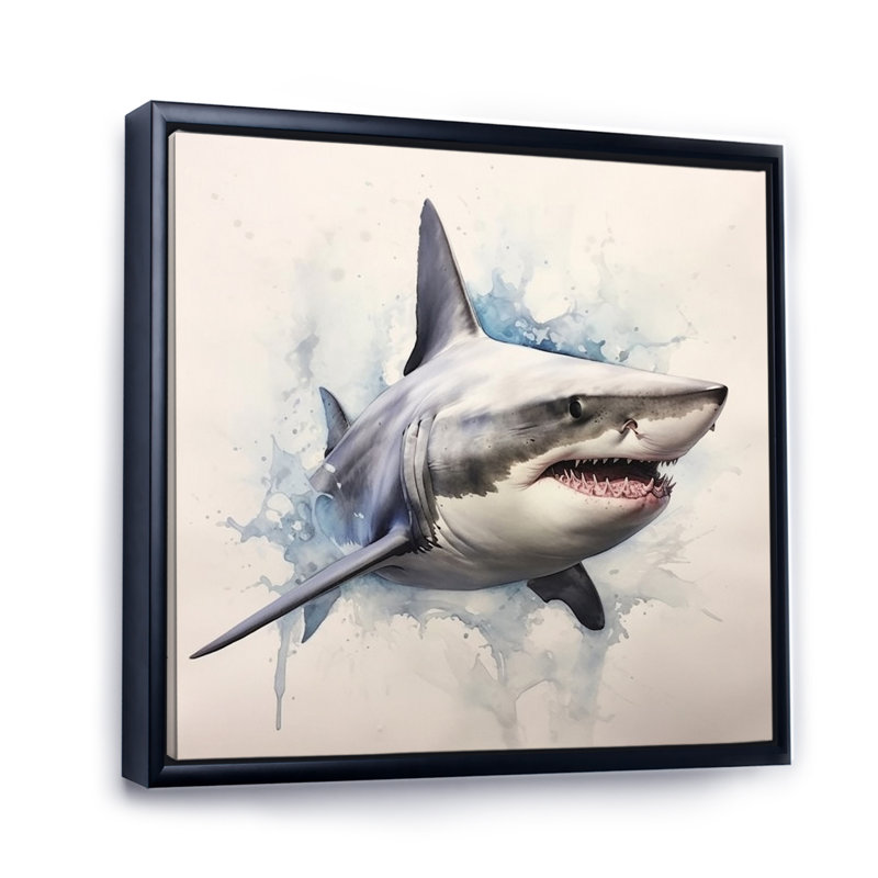 Fierce Shark I - animaux, reproduction sur toile, Cadre flottant noir, 16" H x 16" W