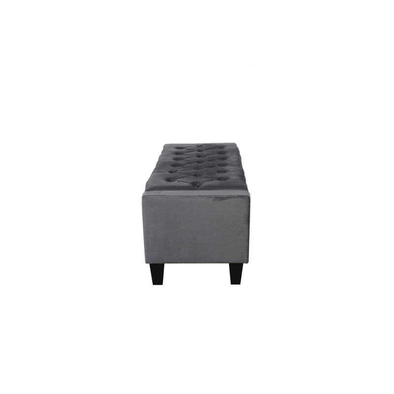 Rondre Velvet Button Tufted Storage Bench, Dark Grey