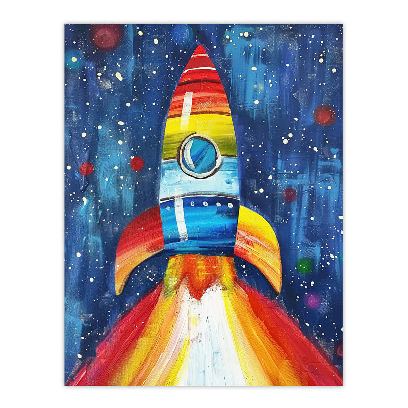 Rocket Blast Off Space Painting Colourful Wall Art Print