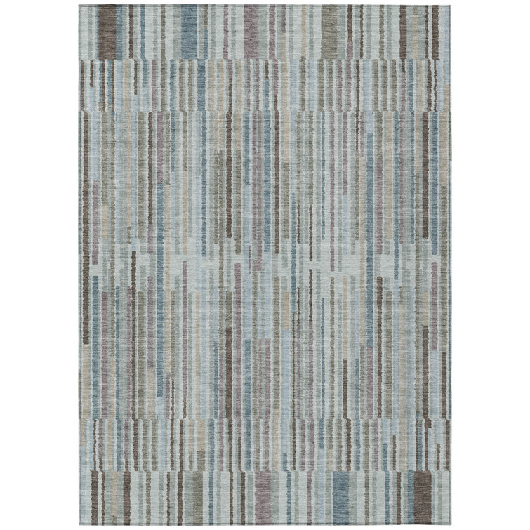 Machine Washable Indoor/Outdoor Xhevrie Teal Rug