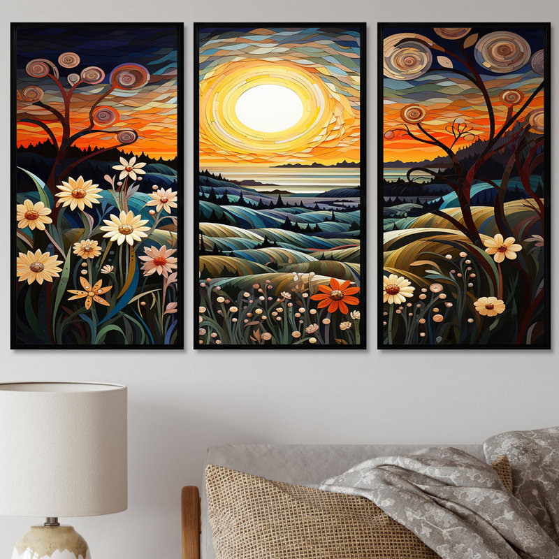 Ornella - ensemble d'art mural abstrait paysage, Cadre flottant noir, H 32 po x l 48 po x P 1 po
