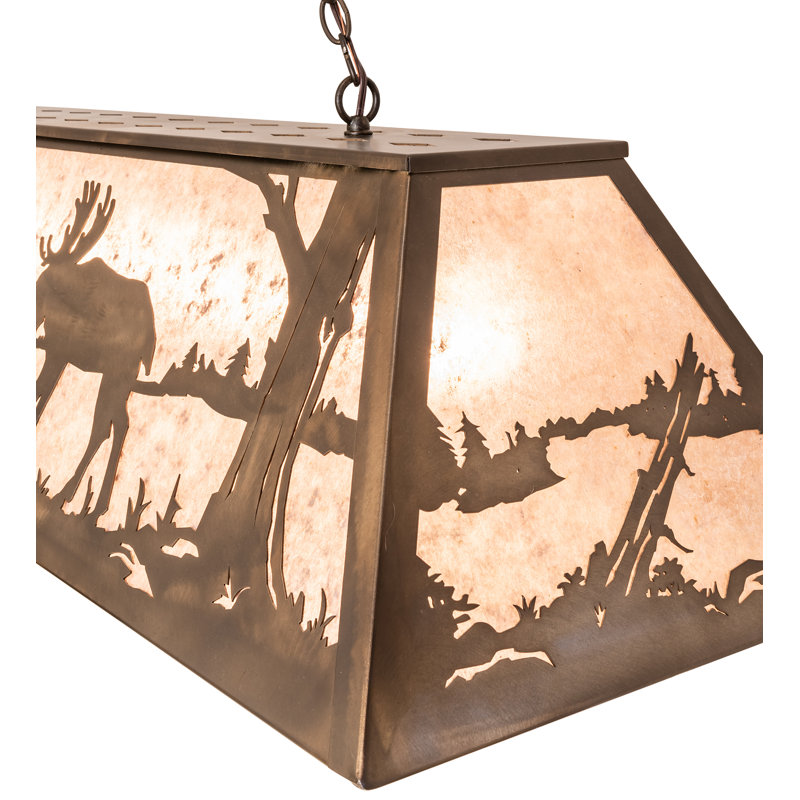 Majestic Moose and Lake 22" Glass Pendant with Antique Copper Accents