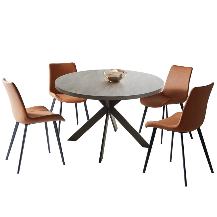 46'' Round Dining Table Set, Modern Kitchen Table for 2-4 Person, Steel Legs, Pedestal Dining Set with 32.4"H Dining Chair, Saving Space