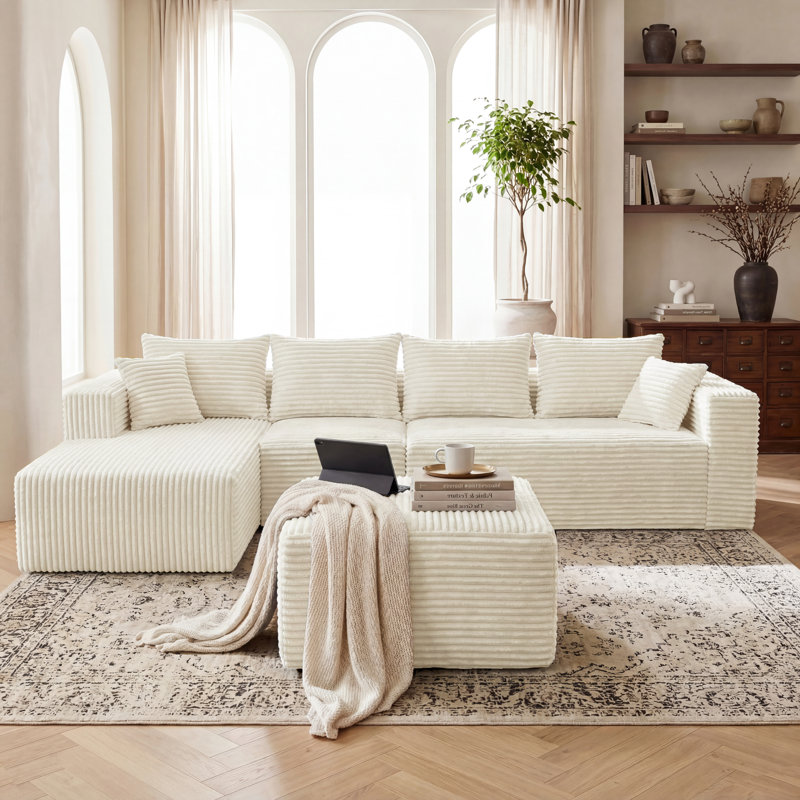 Canapé modulaire à compression de 118 po, ensemble de canapé en flanelle moderne en forme de U, ensemble de 4 canapés à assise profonde et canapé contemporain