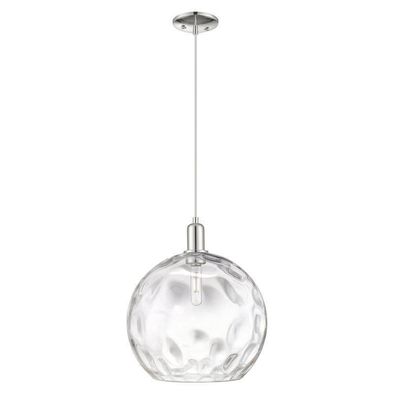 Mini-luminaire suspendu 1 lumière Arcadia, Nickel poli, H 12,13 po x l 13 po x P 13 po