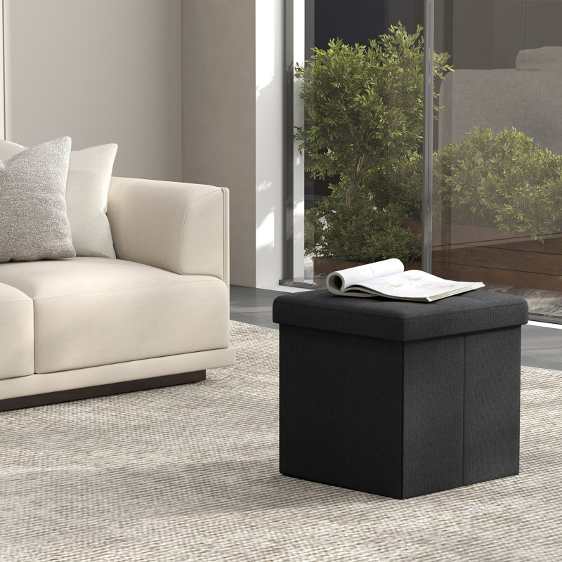 Storage Ottoman, 12.01 Inches Foldable Foot Rest Stool, Cube Ottoman With Storage, For Living Room, Bedroom, Dorm, Ink Black