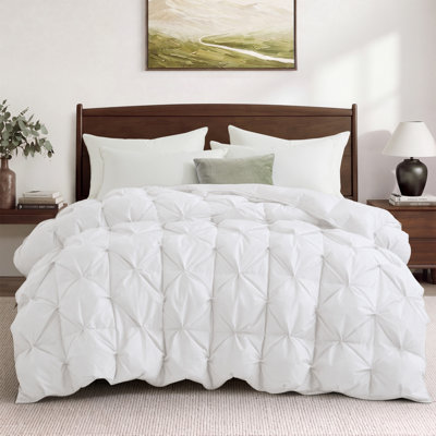 Peace Nest Luxury Goose Down Fiber Comforter, Fluffy All Season Duvet Insert With Cotton Blend Shell, Pinch Ple In White