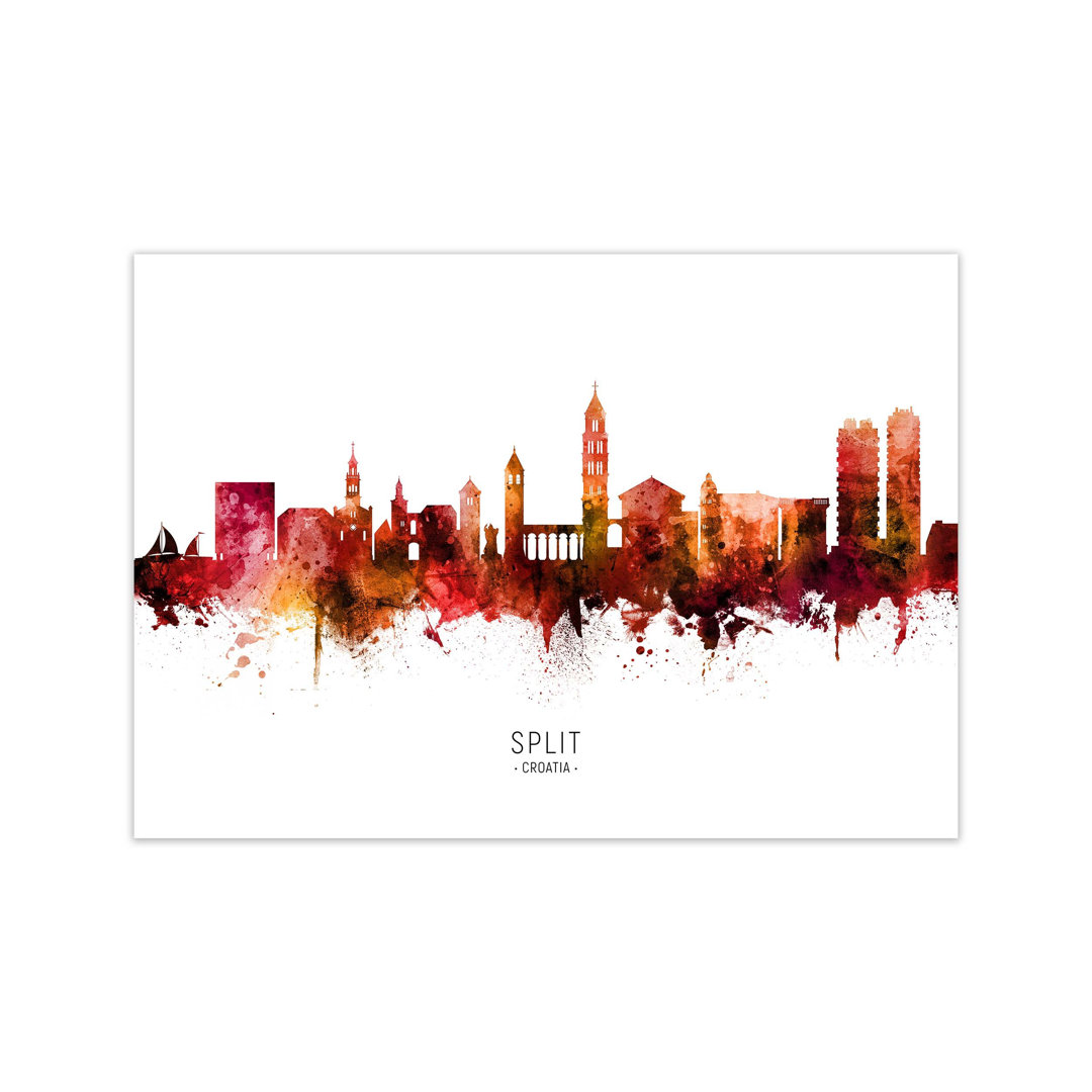 Split Croatia Skyline Red City Name by Michael Tompsett - Print