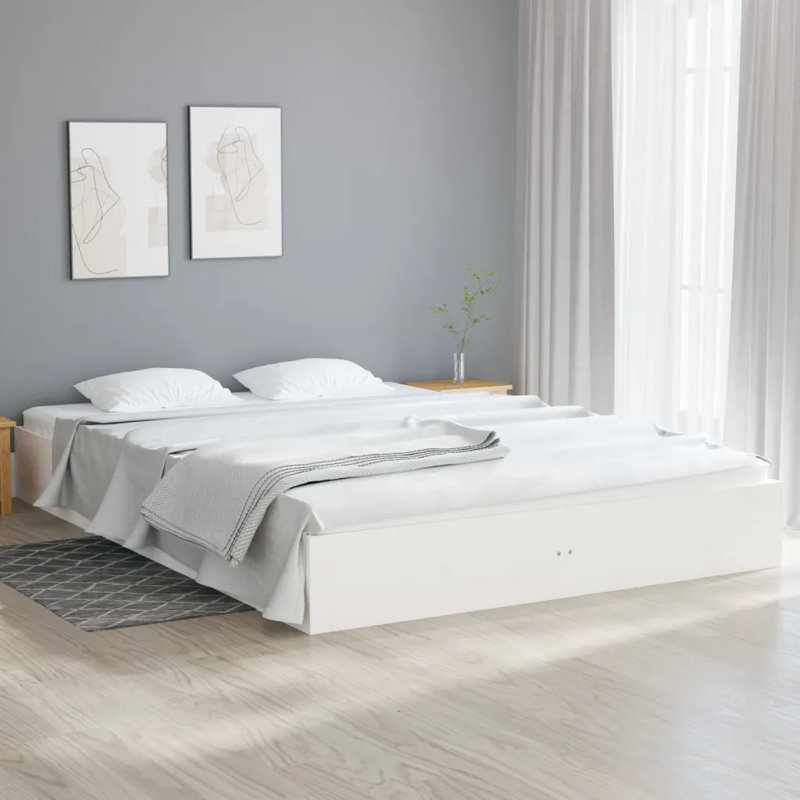Bed Frame Solid Wood, white, European Kingsize (160 x 200 cm)