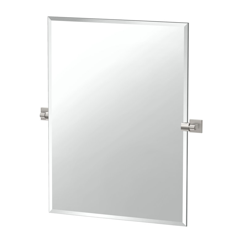 Mode Frameless Rectangle Mirror | Wall Mounted Bathroom Vanity Mirror | Beveled and Pivoting Wall Mirror, Satin Nickel