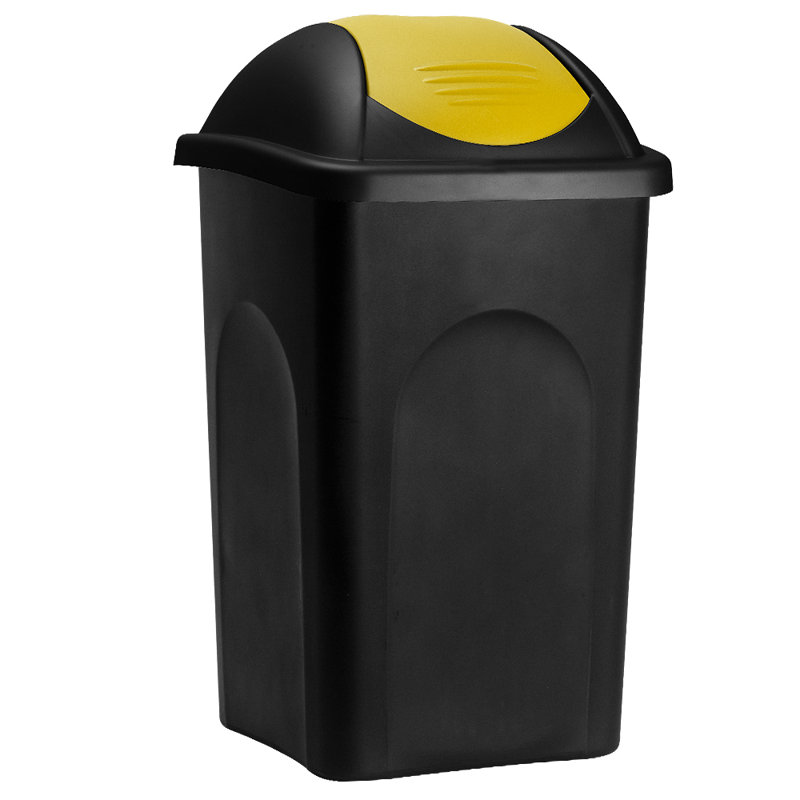 60 Litre Swing Top Trash Can, Black/Yellow