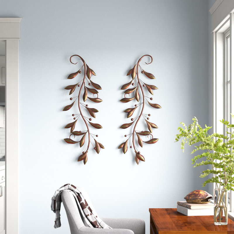 Traditional Plants & Flowers Wall Decor on Metal, Brown