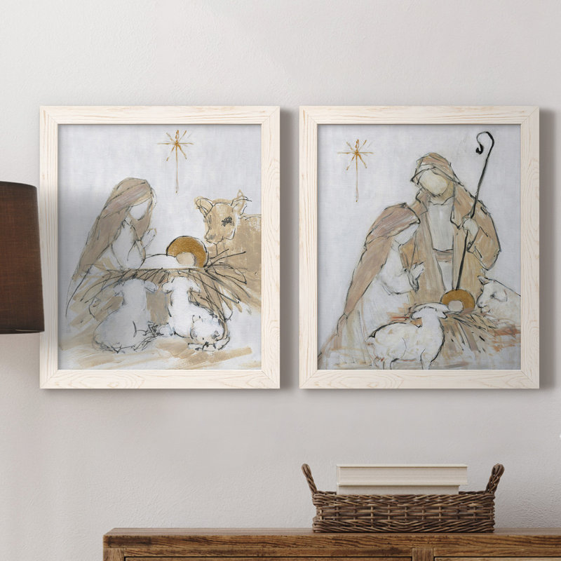 Sainte nuit, ensemble de 2 impressions, H 24 po x l 36 po, Toile encadrée, Blanc
