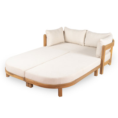Solmere Modern Natural Acacia Wood Outdoor Daybed With Cushions