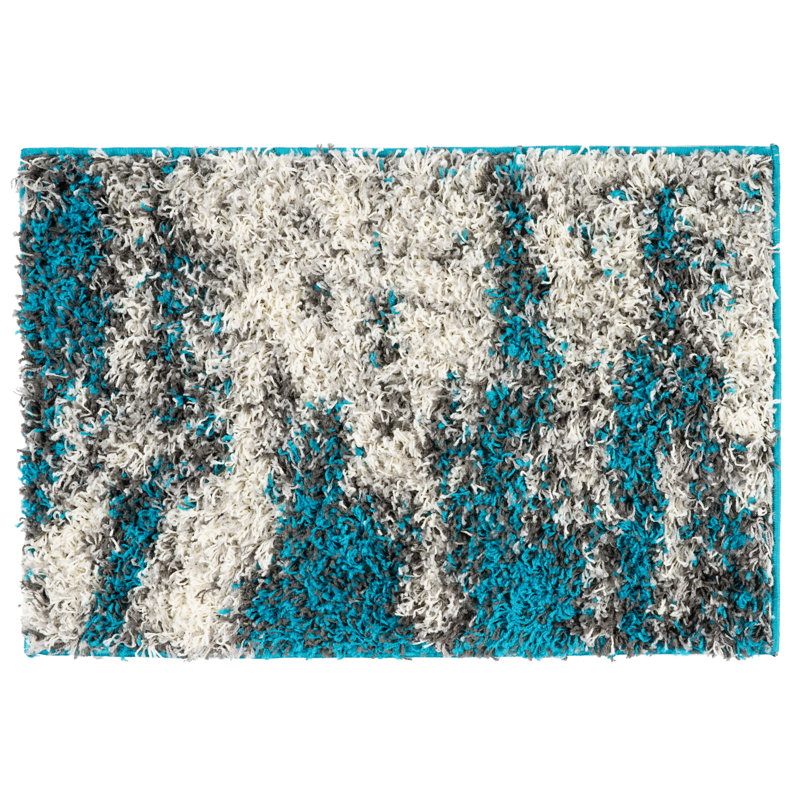 Solana Shag Turquoise/Gray/Ivory Area Rug, Rectangle 2' x 3'