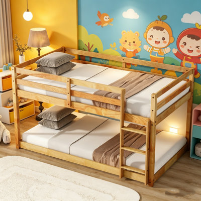 Lit superposé, lit superposé simple au-dessus d'un lit simple en bois massif avec garde-corps de sécurité et échelle latérale antidérapante, cadre de lit superposé pour enfants robuste, lit superposé silencieux sans lit superposé, lit superposé simple sans sommier pour chambre de garçon