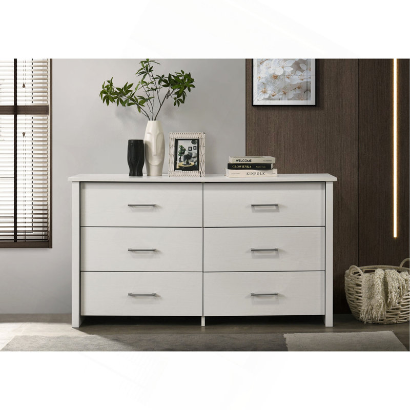 Commode 6 tiroirs avec poignées, Blanc