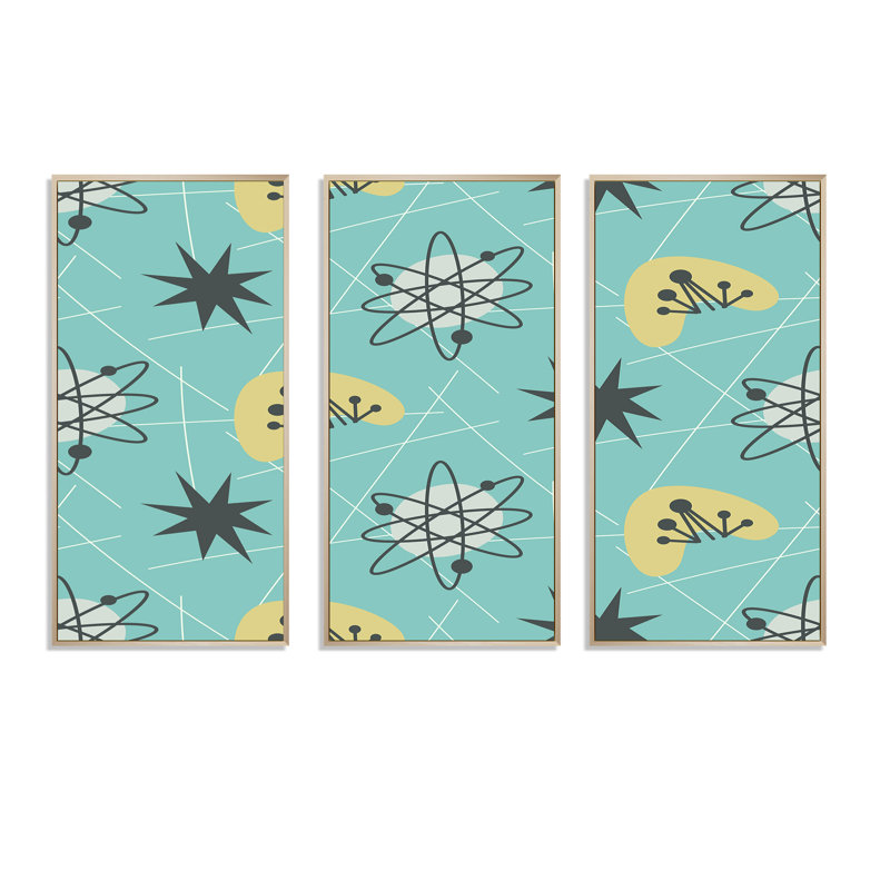 1950 Retro Pattern I - 3 pièces, reproduction sur toile encadrée, H 20 po x l 36 po x P 1 po, Cadre brun