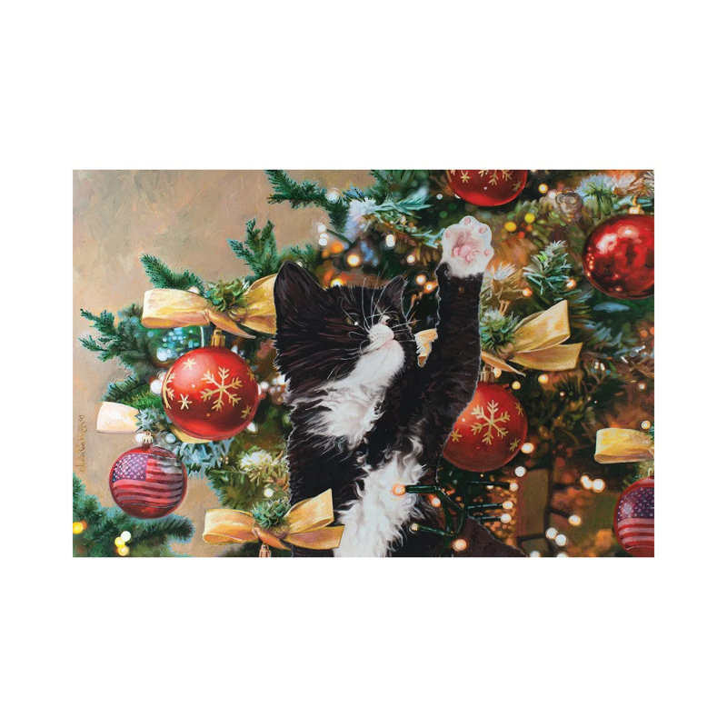 «Il était une fois un chaton dans un arbre de Noël», reproduction d'art sur toile tendue