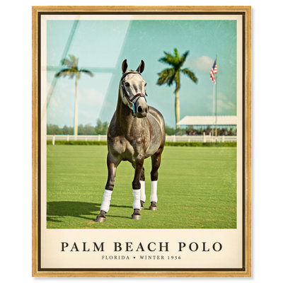 "Palm Beach Polo", art mural américain encadré par Notoriart, cadre doré, H 31 "x l 25"
