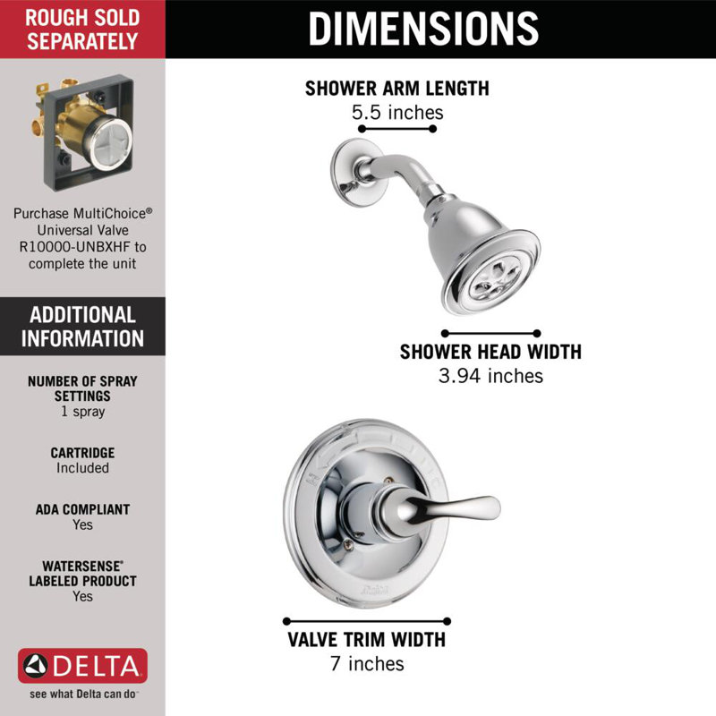 Robinet de douche à garniture classique avec technologie H2okinetic, Chrome