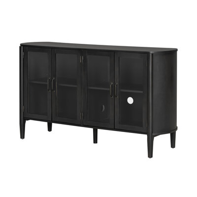 58" Glass Doors Storage Cabinet With Adjustable Shelves