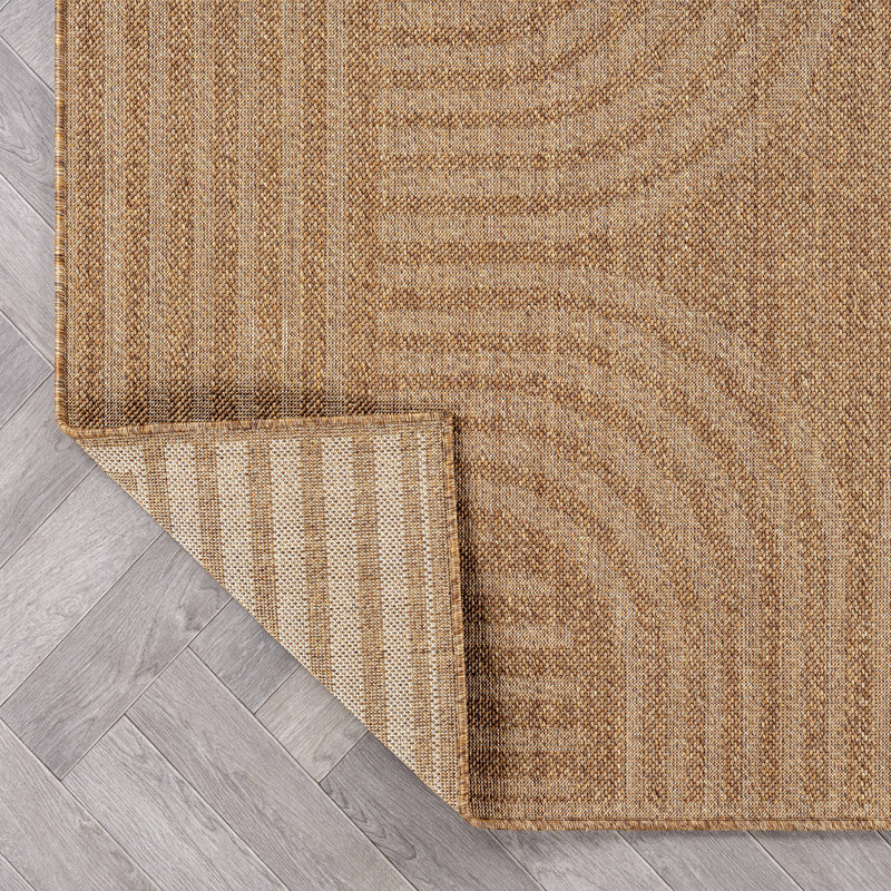 Geometric Border Sand/Natural Easy-Care Jute-Style Indoor/Outdoor Flat Woven Area Rug, Sand, Rectangle 7'10" x 10'