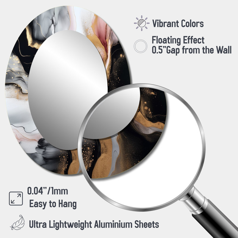Décor de miroir mural noir et or noir I, 40 po x 30 po