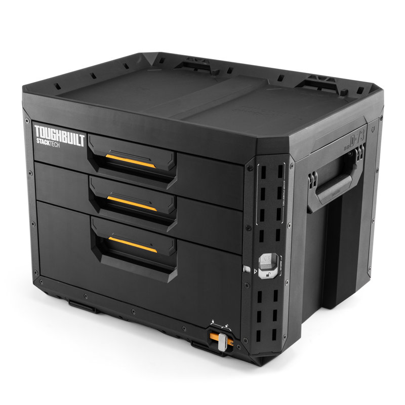  StackTech 3-Drawer Locking Box, Plastic Storage Tool & Gear Organizer