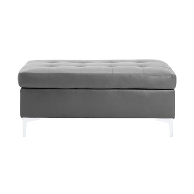 Contemporary Gray Tufted Top 1Pc Ottoman Faux Leather Upholstered Solid Wood Frame Living Room Furniture Silver Metal Legs -  Orren Ellis, 9CEEF3B9F4B3444BA1134142D0EFB8B8