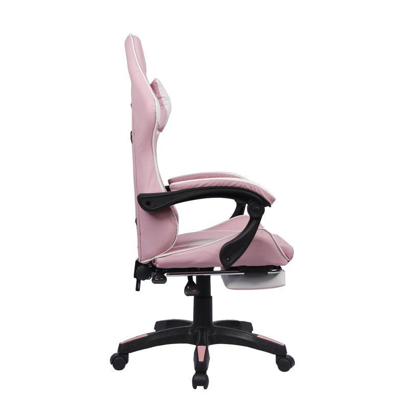 Racing Massage Computer Gaming Chair with Footrest, Pink/White